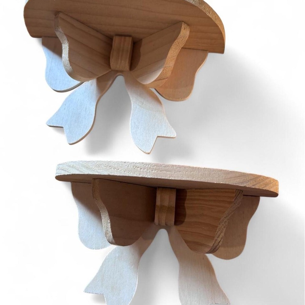 Vintage Wangs Wood Bow Wall Shelves Set 2 Unfinished Coquette Cottagecore Shelf
